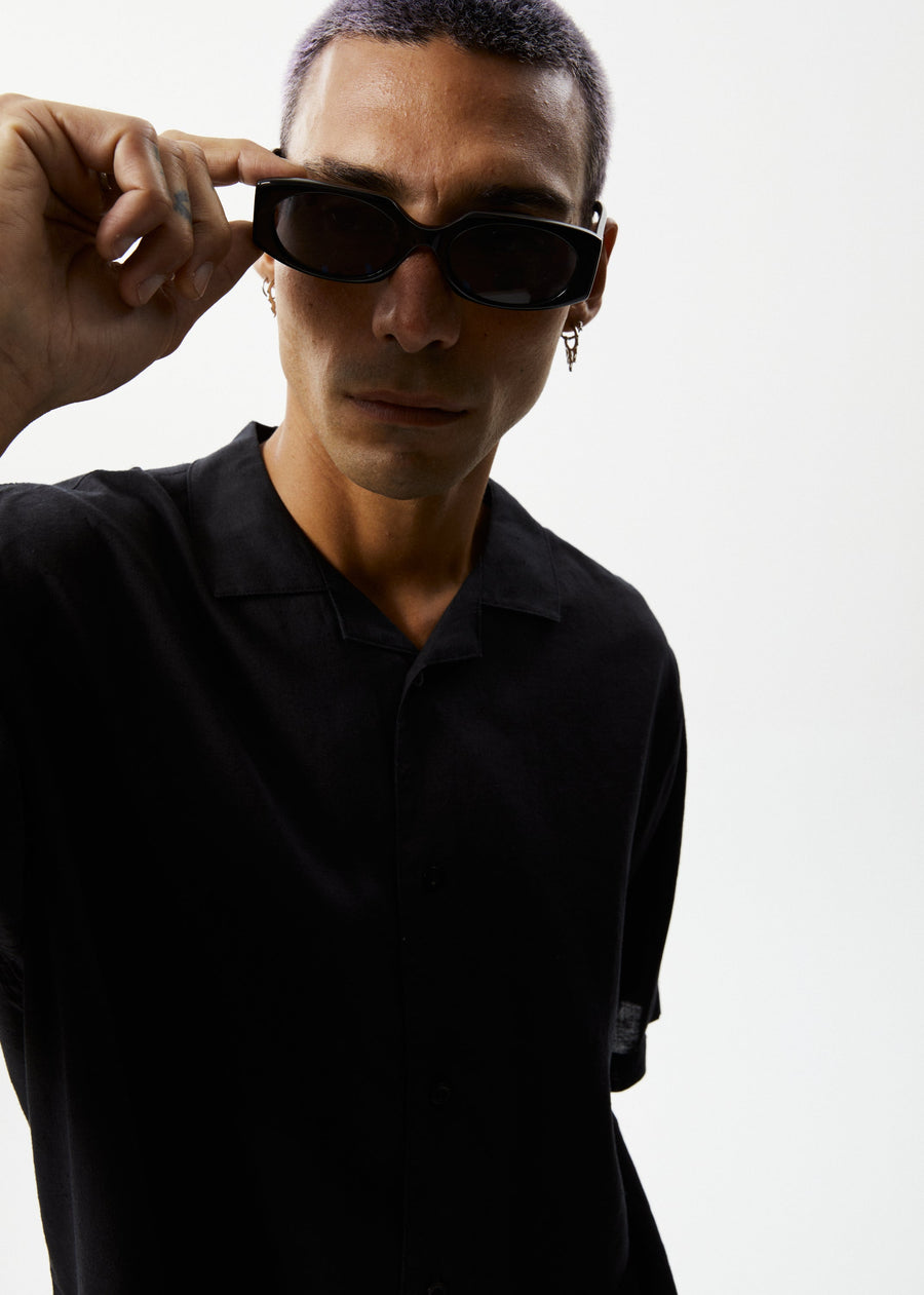 AFENDS Mens Daily - Cuban Short Sleeve Shirt - Black