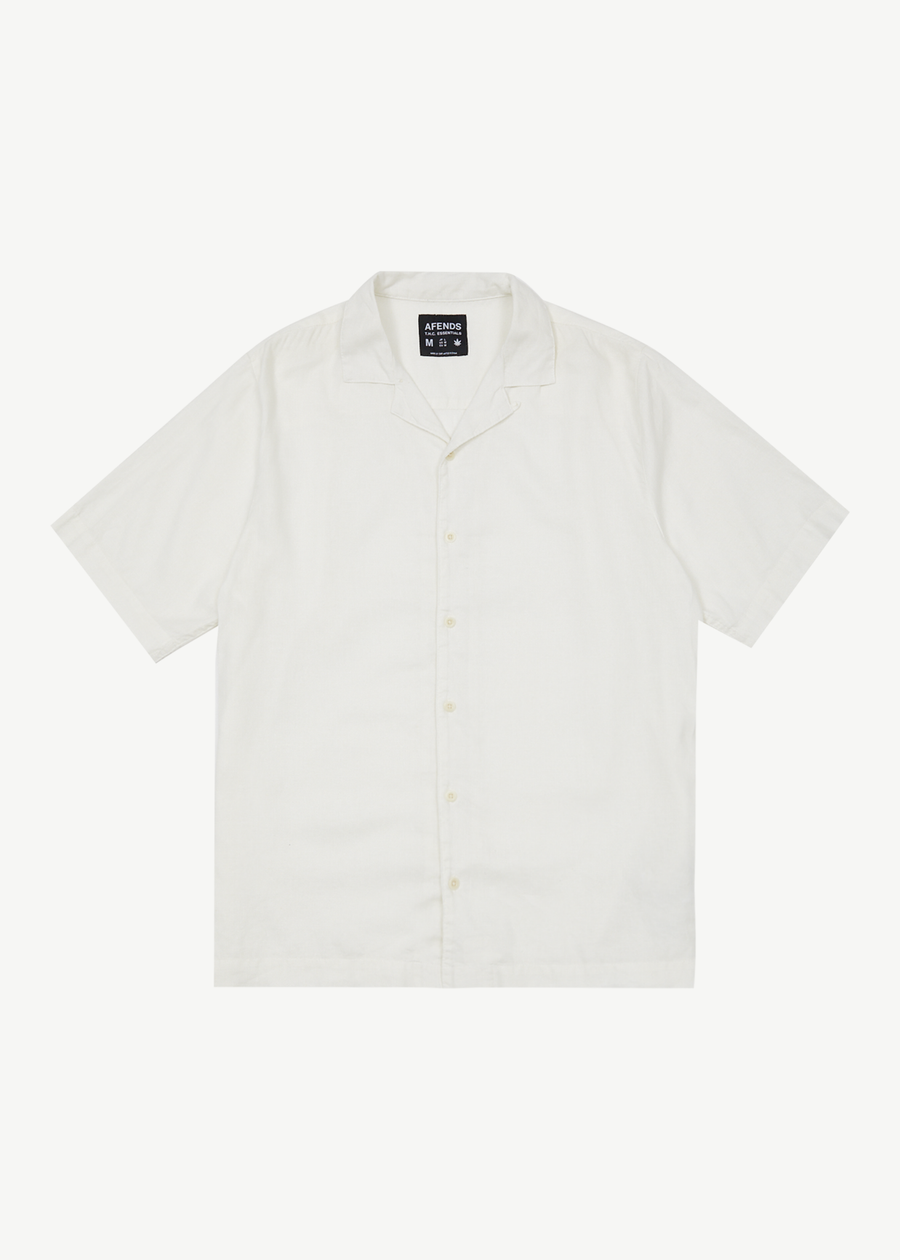 AFENDS Mens Daily - Cuban Short Sleeve Shirt - White