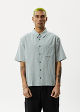 AFENDS Mens Intergalactic - Short Sleeve Shirt - Emerald Stripe - Afends mens intergalactic   short sleeve shirt   emerald stripe 