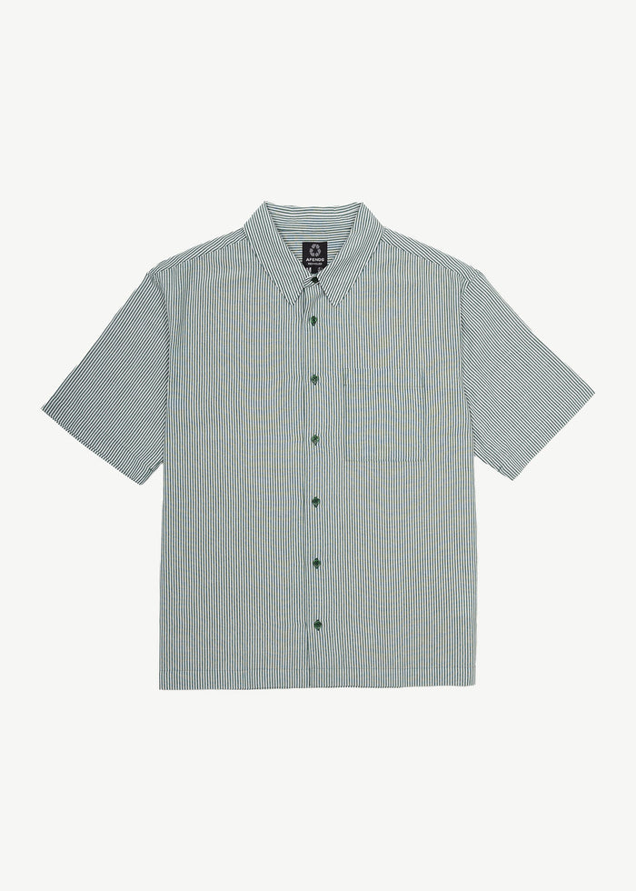 AFENDS Mens Intergalactic - Short Sleeve Shirt - Emerald Stripe 