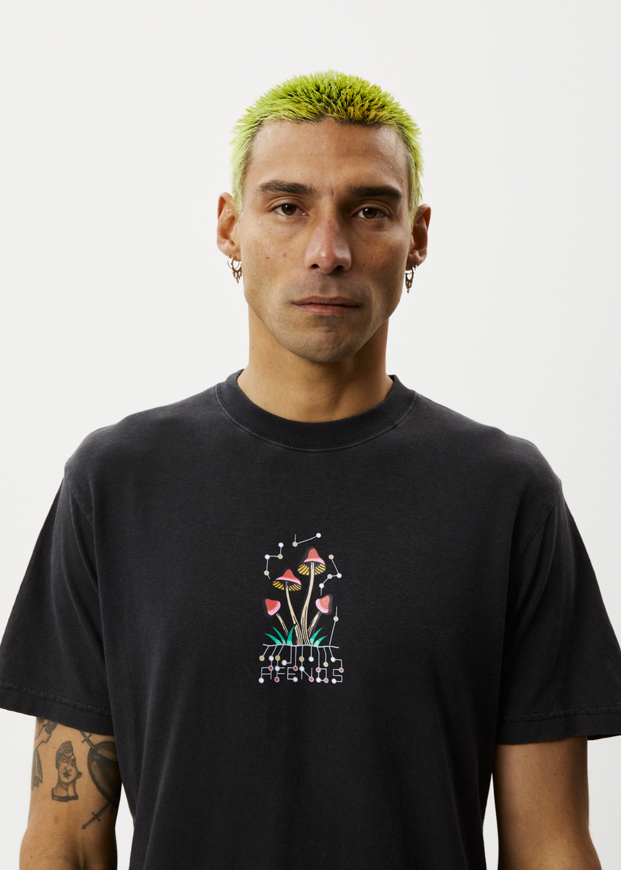 AFENDS Mens Journey Inward - Retro Graphic Tee - Stone Black