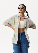 AFENDS Mens Kali - Short Sleeve Shirt - Pistachio Check - Afends mens kali   short sleeve shirt   pistachio check 