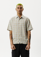 AFENDS Mens Kali - Short Sleeve Shirt - Pistachio Check - Afends mens kali   short sleeve shirt   pistachio check 