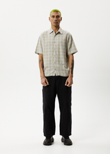 AFENDS Mens Kali - Short Sleeve Shirt - Pistachio Check - Afends mens kali   short sleeve shirt   pistachio check 