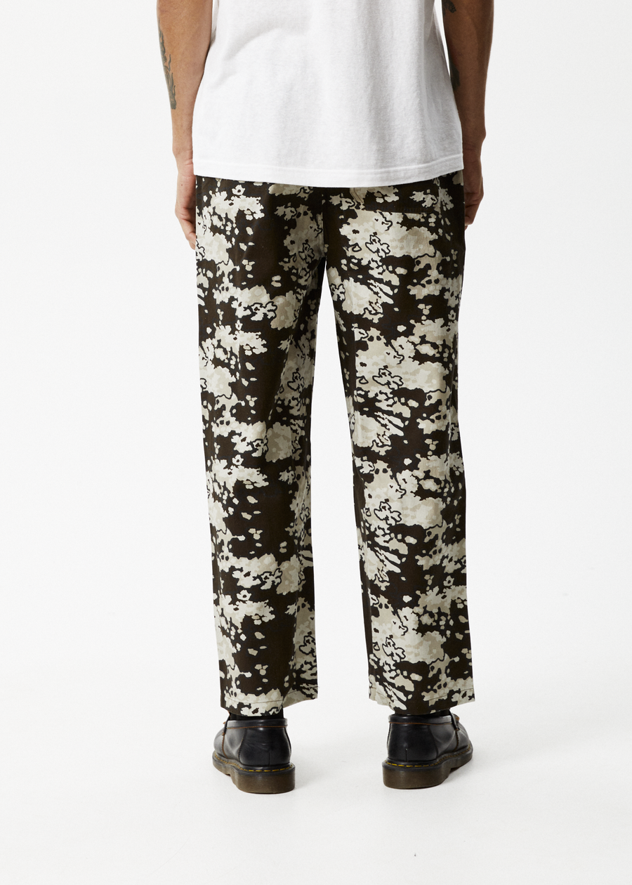 AFENDS Mens Ninety Eights - Baggy Elastic Waist Pant - Earth Camo