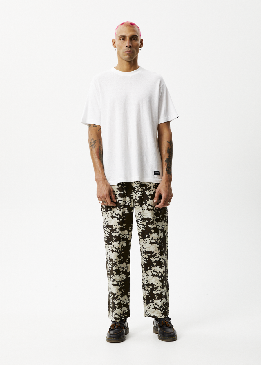 AFENDS Mens Ninety Eights - Baggy Elastic Waist Pant - Earth Camo