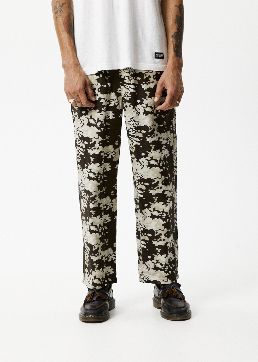 AFENDS Mens Ninety Eights - Baggy Elastic Waist Pant - Earth Camo