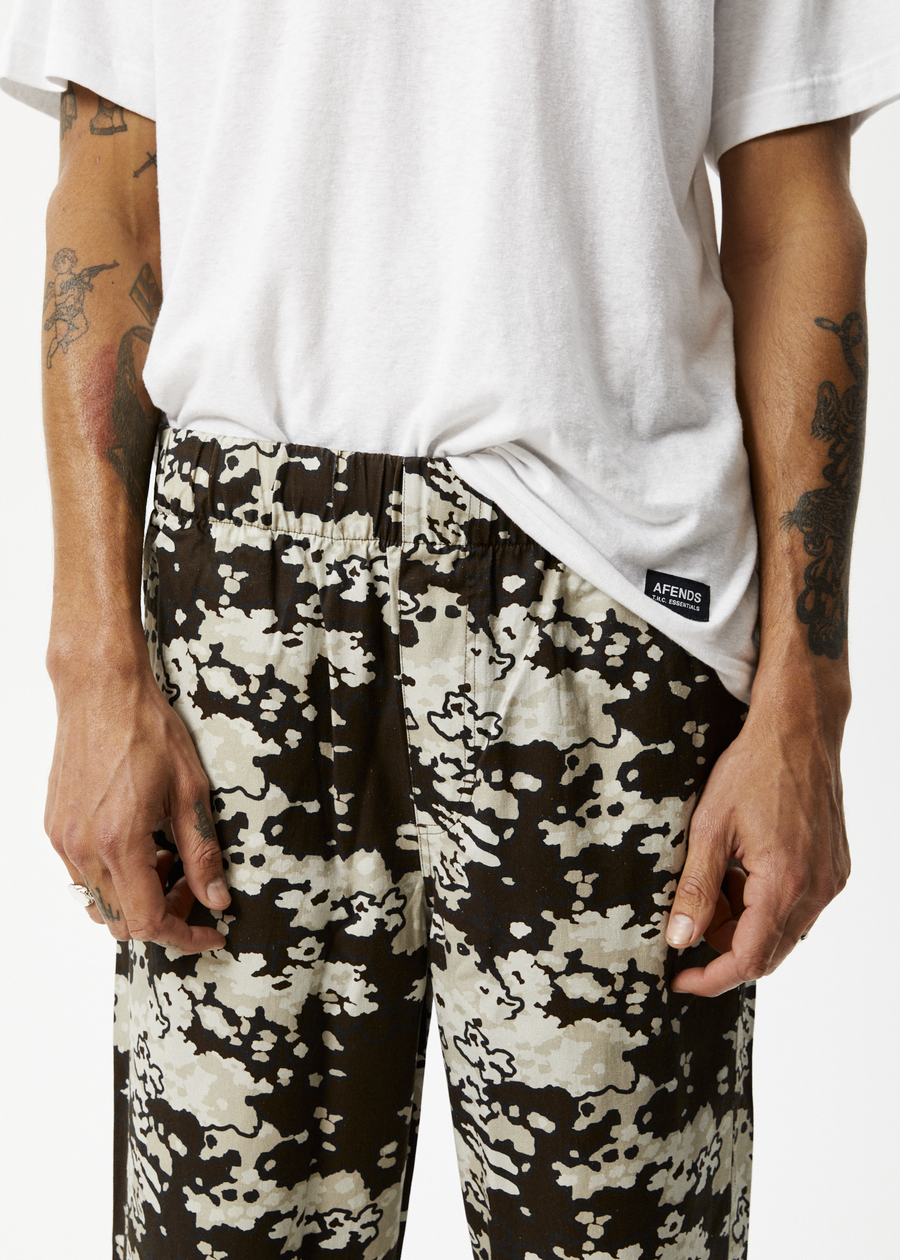 AFENDS Mens Ninety Eights - Baggy Elastic Waist Pant - Earth Camo