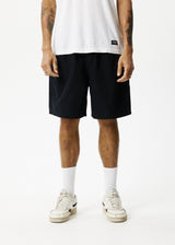AFENDS Mens Ninety Eights - Baggy Elastic Waist Short - Black - Afends mens ninety eights   baggy elastic waist short   black