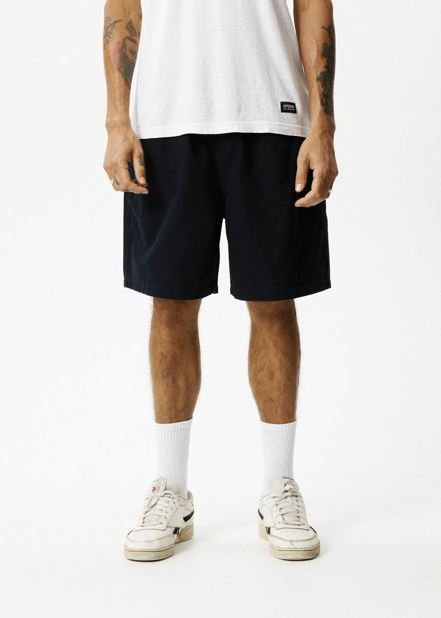 AFENDS Mens Ninety Eights - Baggy Elastic Waist Short - Black