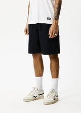 AFENDS Mens Ninety Eights - Baggy Elastic Waist Short - Black - Afends mens ninety eights   baggy elastic waist short   black