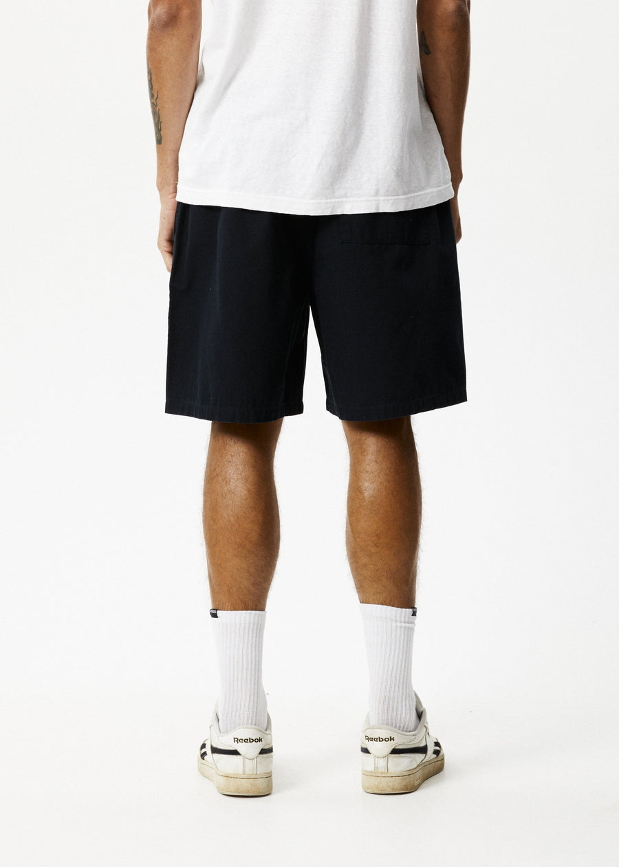 AFENDS Mens Ninety Eights - Baggy Elastic Waist Short - Black