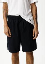 AFENDS Mens Ninety Eights - Baggy Elastic Waist Short - Black - Afends mens ninety eights   baggy elastic waist short   black