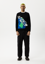 AFENDS Mens Orbital - Raglan Knitted Crew Neck Jumper - Black - Afends mens orbital   raglan knitted crew neck jumper   black 