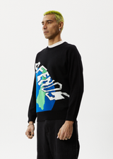 AFENDS Mens Orbital - Raglan Knitted Crew Neck Jumper - Black - Afends mens orbital   raglan knitted crew neck jumper   black 