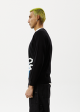 AFENDS Mens Orbital - Raglan Knitted Crew Neck Jumper - Black - Afends mens orbital   raglan knitted crew neck jumper   black 