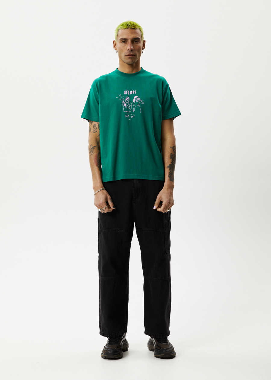 AFENDS Mens Rip In - Boxy Graphic Tee - Emerald