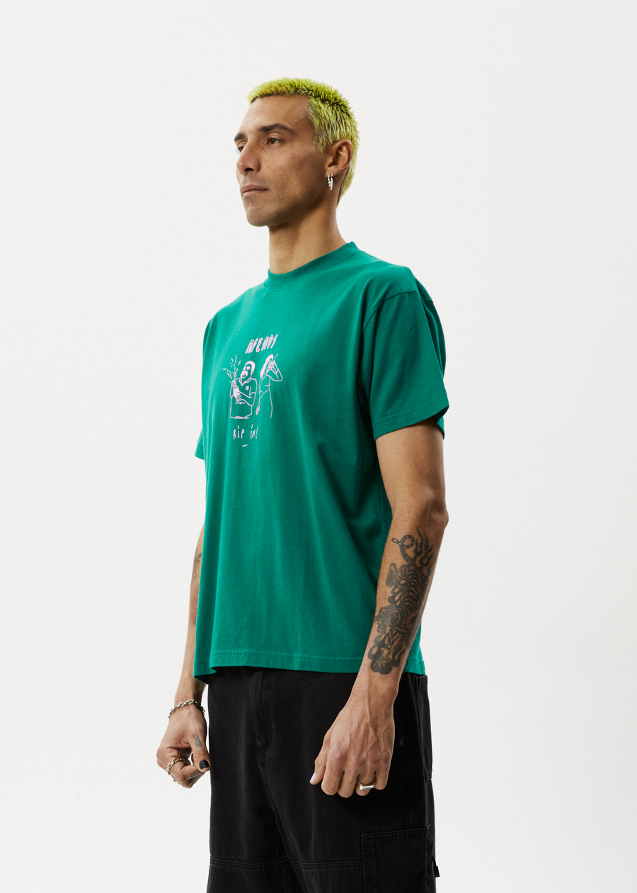 AFENDS Mens Rip In - Boxy Graphic Tee - Emerald