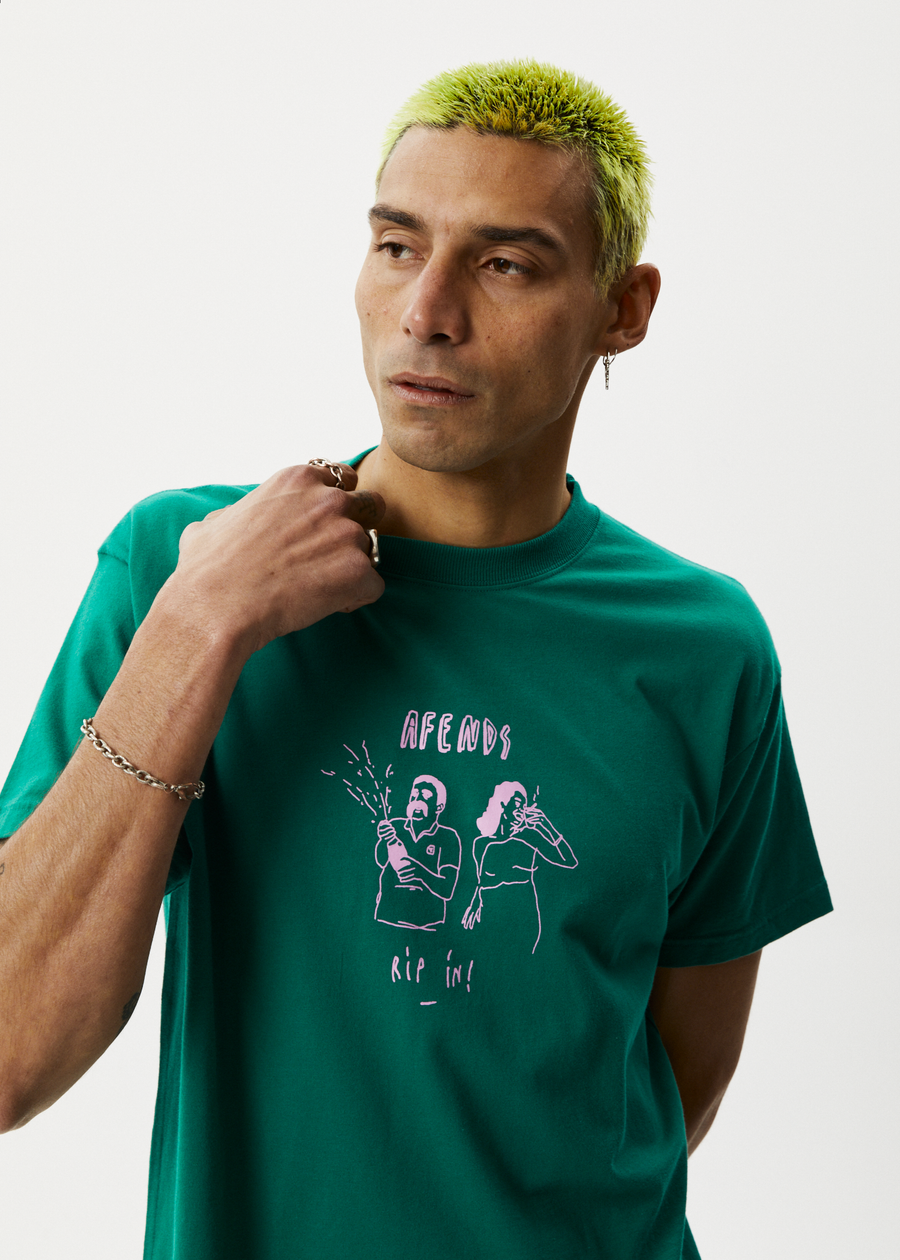 AFENDS Mens Rip In - Boxy Graphic Tee - Emerald