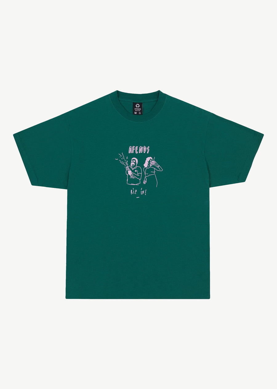 AFENDS Mens Rip In - Boxy Graphic Tee - Emerald