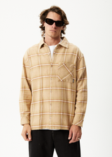 AFENDS Mens Sandstorm - Flannel Long Sleeve Shirt - Camel Check - Afends mens sandstorm   flannel long sleeve shirt   camel check 