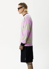 AFENDS Mens Space - Striped Long Sleeve Logo Tee - Candy Stripe - Afends mens space   striped long sleeve logo tee   candy stripe