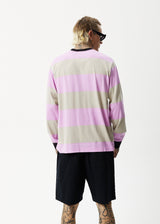 AFENDS Mens Space - Striped Long Sleeve Logo Tee - Candy Stripe - Afends mens space   striped long sleeve logo tee   candy stripe