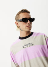 AFENDS Mens Space - Striped Long Sleeve Logo Tee - Candy Stripe - Afends mens space   striped long sleeve logo tee   candy stripe