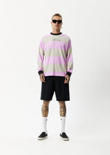 AFENDS Mens Space - Striped Long Sleeve Logo Tee - Candy Stripe - Afends mens space   striped long sleeve logo tee   candy stripe