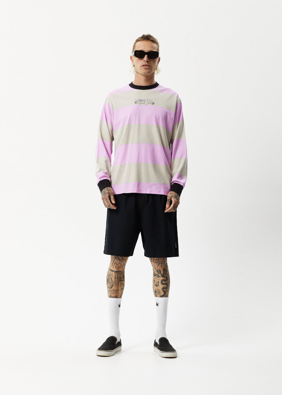 AFENDS Mens Space - Striped Long Sleeve Logo Tee - Candy Stripe