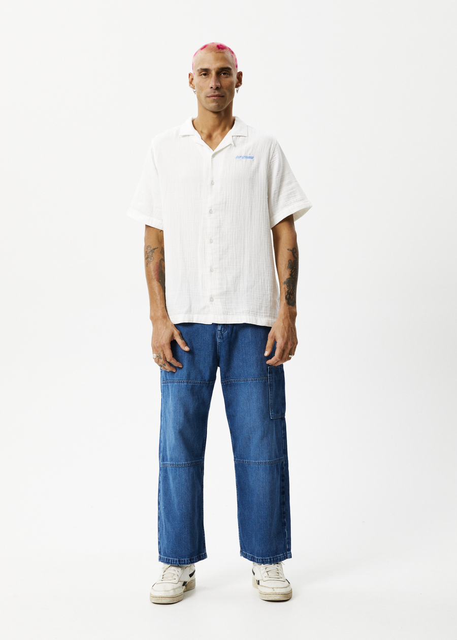 AFENDS Mens Stratosphere - Cuban Short Sleeve Shirt - Off White 