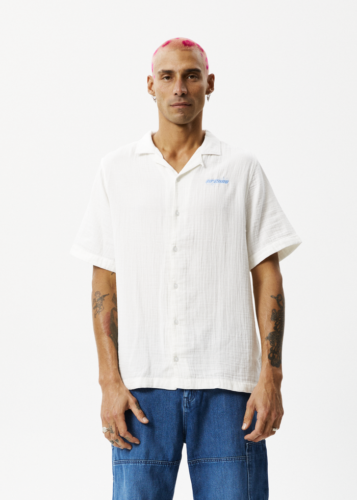 AFENDS Mens Stratosphere - Cuban Short Sleeve Shirt - Off White 