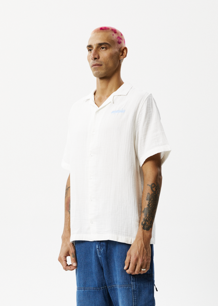 AFENDS Mens Stratosphere - Cuban Short Sleeve Shirt - Off White 
