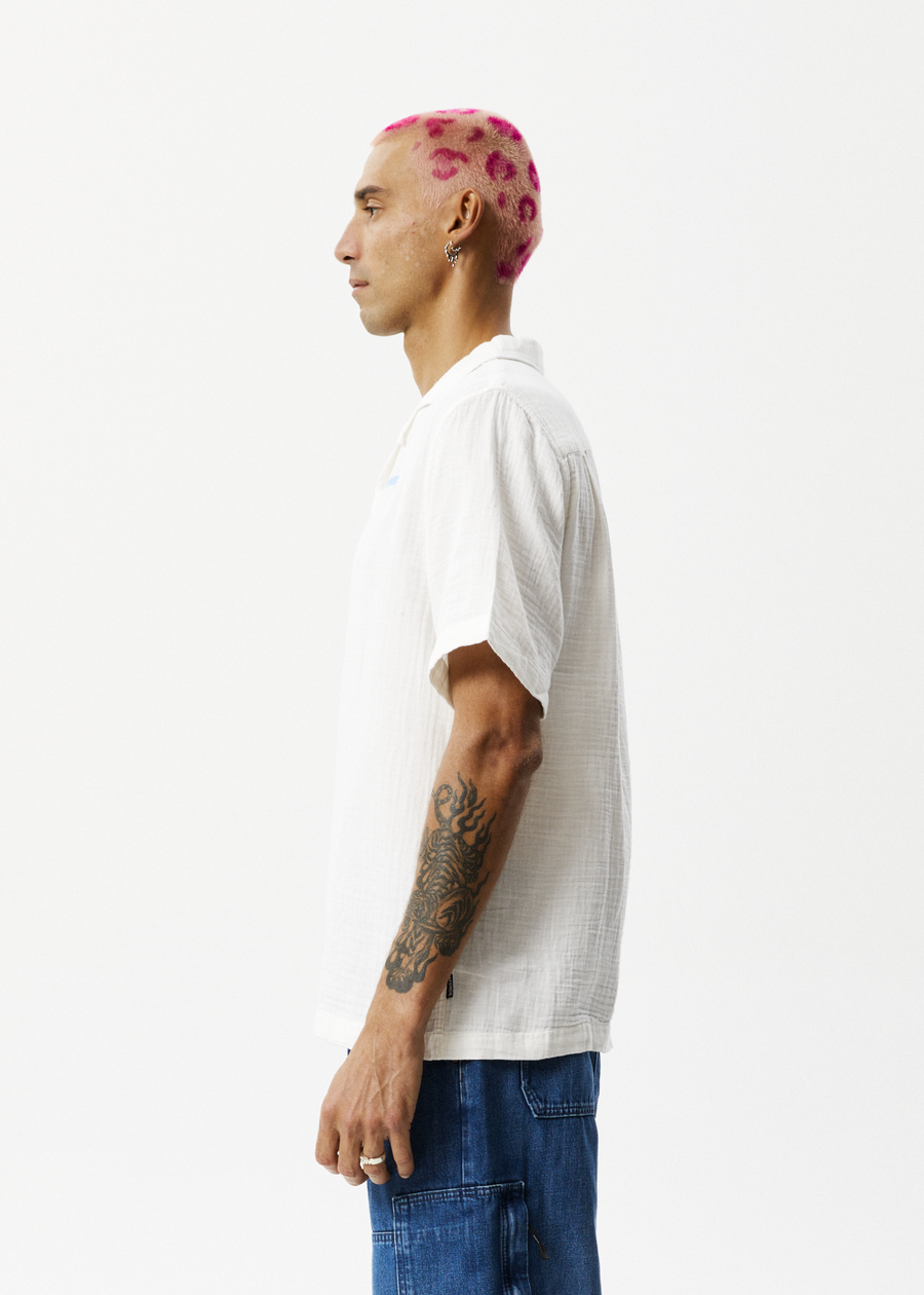 AFENDS Mens Stratosphere - Cuban Short Sleeve Shirt - Off White 