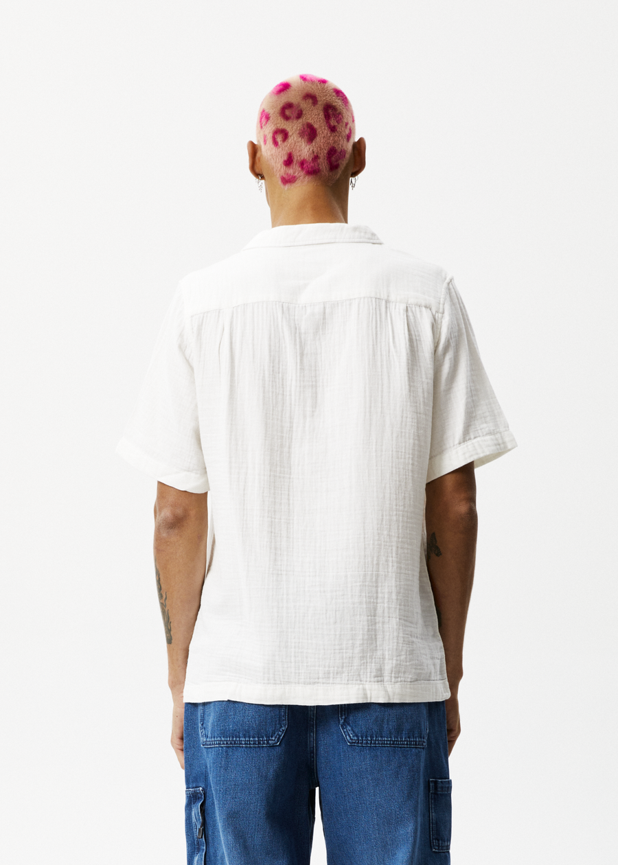 AFENDS Mens Stratosphere - Cuban Short Sleeve Shirt - Off White 