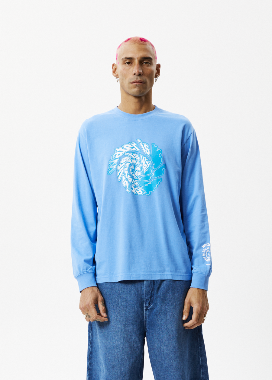 AFENDS Mens Water Is Life - Long Sleeve Graphic Tee - Arctic
