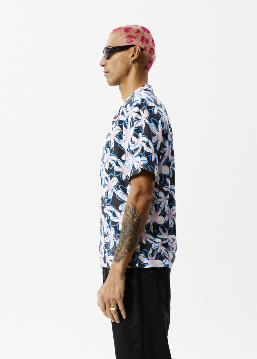 AFENDS Mens Waterfall - Cuban Short Sleeve Shirt - Stone Black 
