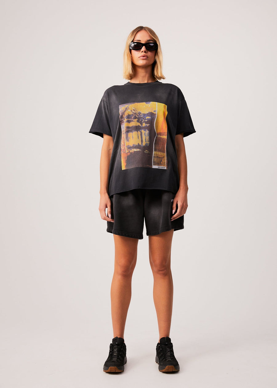 AFENDS Womens Boulevard - Oversized Graphic Tee - Worn Black