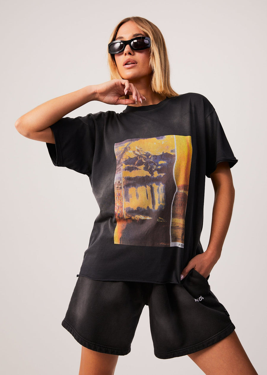 AFENDS Womens Boulevard - Oversized Graphic Tee - Worn Black