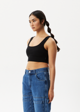 AFENDS Womens Chia - Rib Cropped Singlet - Black - Afends womens chia   rib cropped singlet   black