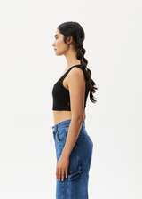 AFENDS Womens Chia - Rib Cropped Singlet - Black - Afends womens chia   rib cropped singlet   black