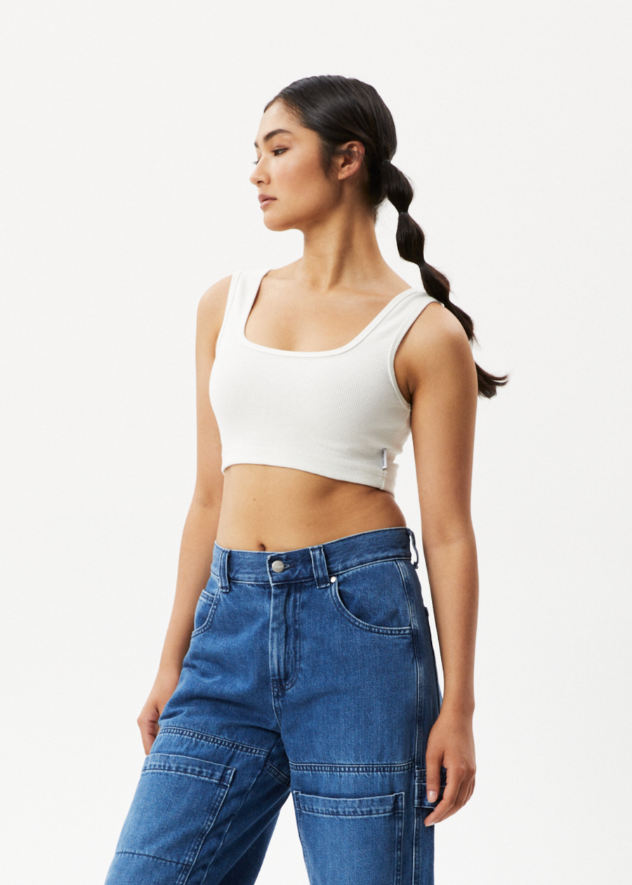 AFENDS Womens Chia - Rib Cropped Singlet - Off White