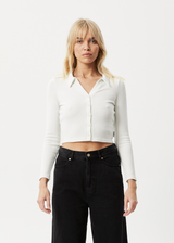 AFENDS Womens Eliza - Rib Long Sleeve Shirt - Off White - Afends womens eliza   rib long sleeve shirt   off white