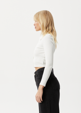 AFENDS Womens Eliza - Rib Long Sleeve Shirt - Off White - Afends womens eliza   rib long sleeve shirt   off white