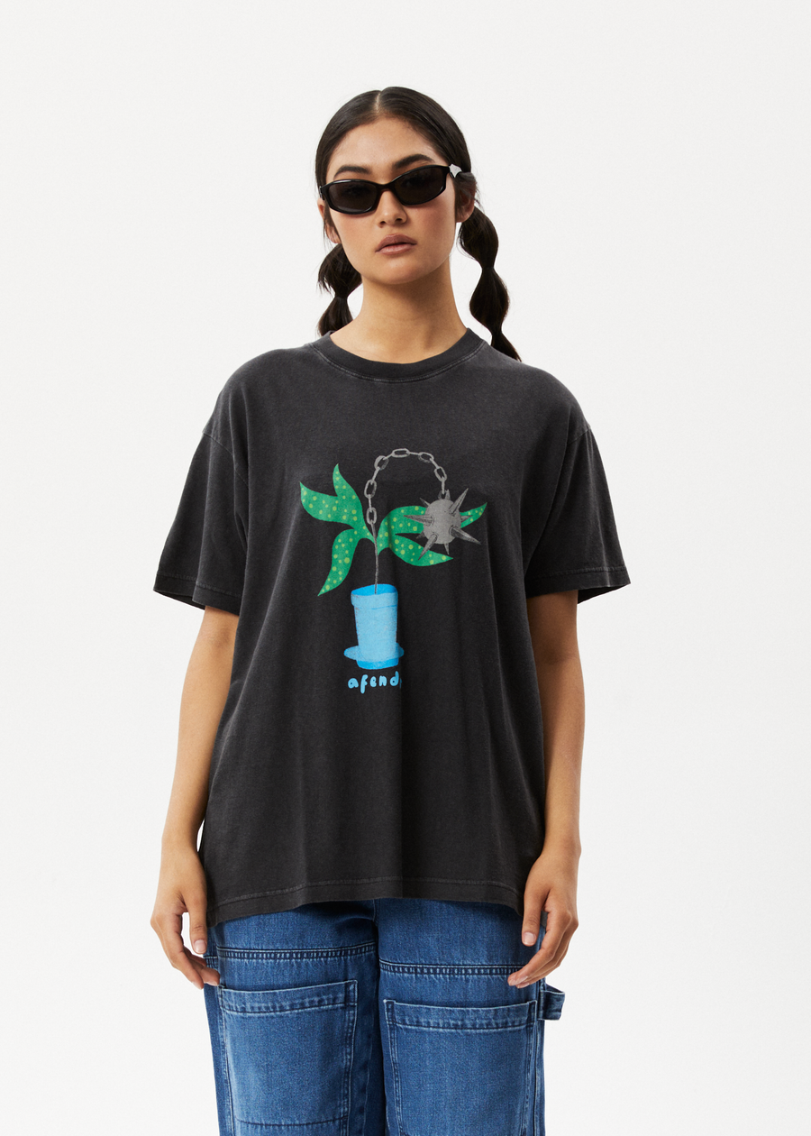 AFENDS Womens Elliot Slay - Oversized Graphic Tee - Stone Black