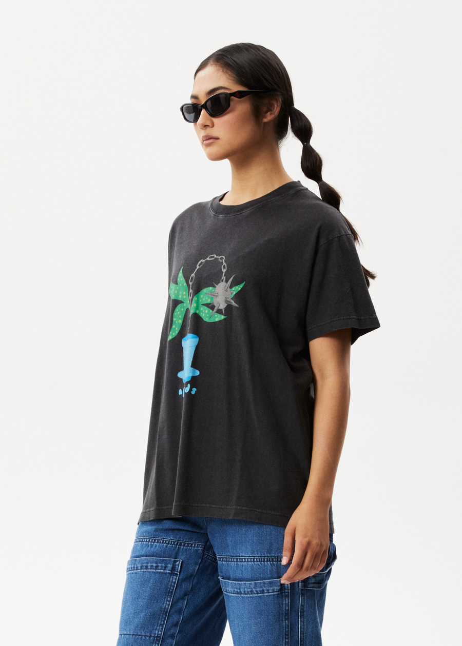 AFENDS Womens Elliot Slay - Oversized Graphic Tee - Stone Black