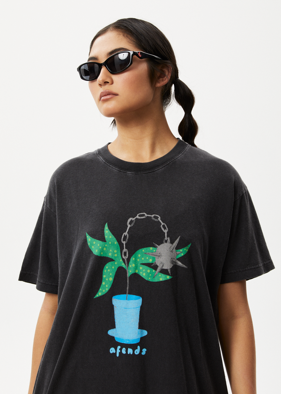 AFENDS Womens Elliot Slay - Oversized Graphic Tee - Stone Black