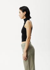 AFENDS Womens Iconic - Rib High Neck Tank - Black - Afends womens iconic   rib high neck tank   black
