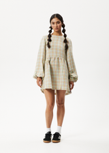 AFENDS Womens Kali - Long Sleeve Mini Dress - Pistachio Check - Afends womens kali   long sleeve mini dress   pistachio check 