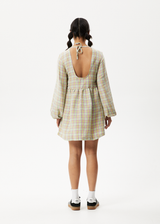 AFENDS Womens Kali - Long Sleeve Mini Dress - Pistachio Check - Afends womens kali   long sleeve mini dress   pistachio check 